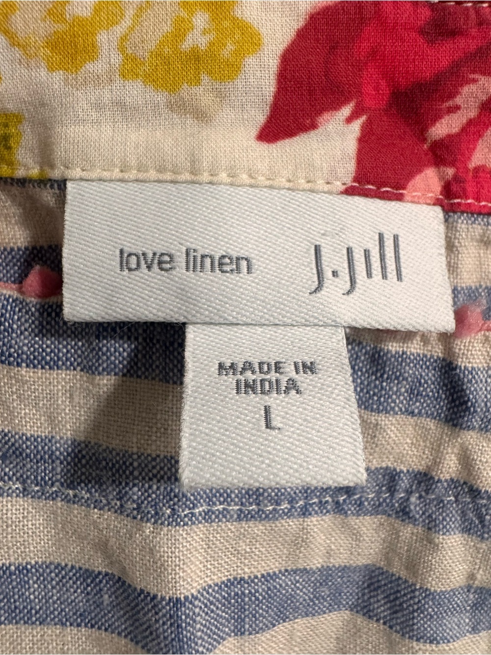J Jill Love Linen Tunic Striped Embroidered Size Large - Picture 2 of 7